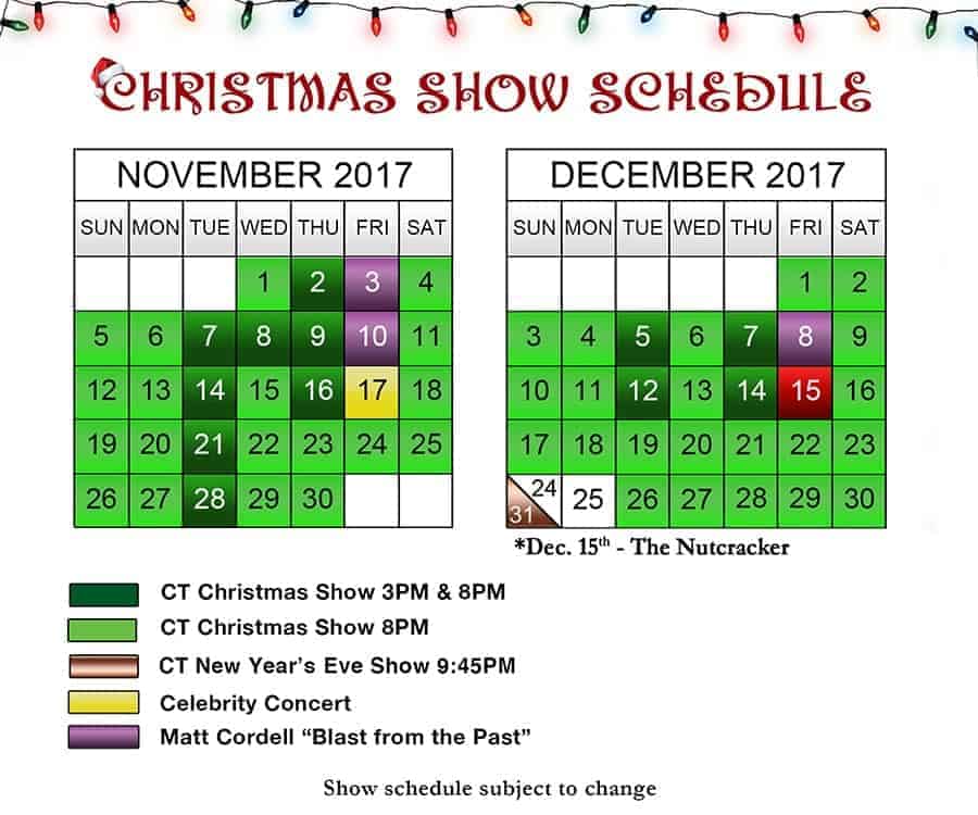 Christmas Calendar2-17-17 Pigeon Forge Christmas show calendar