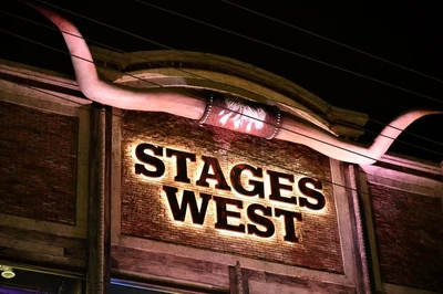 The Stages West sign welcomes guests to the country western store.