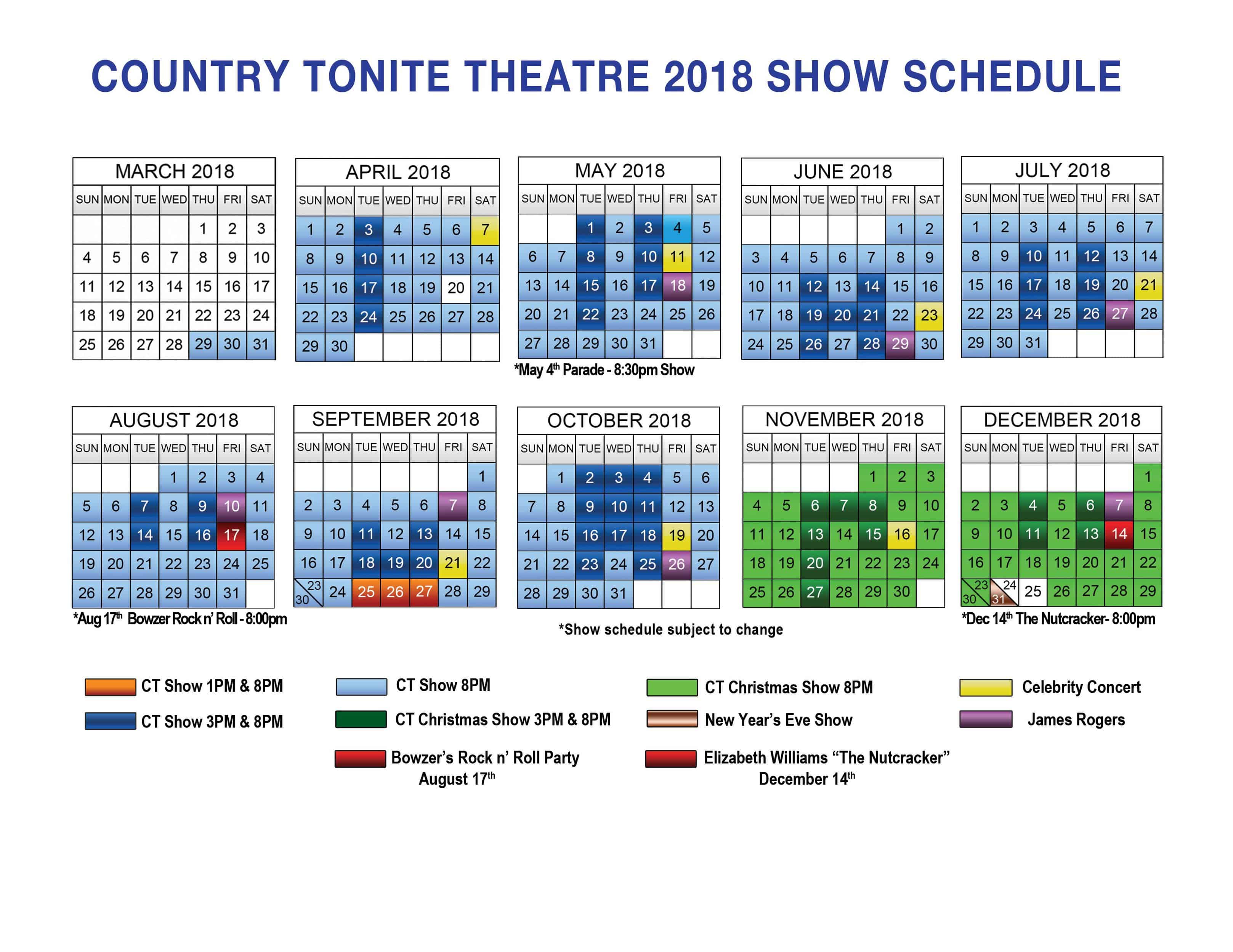 Pigeon Show Schedule at Country Tonite