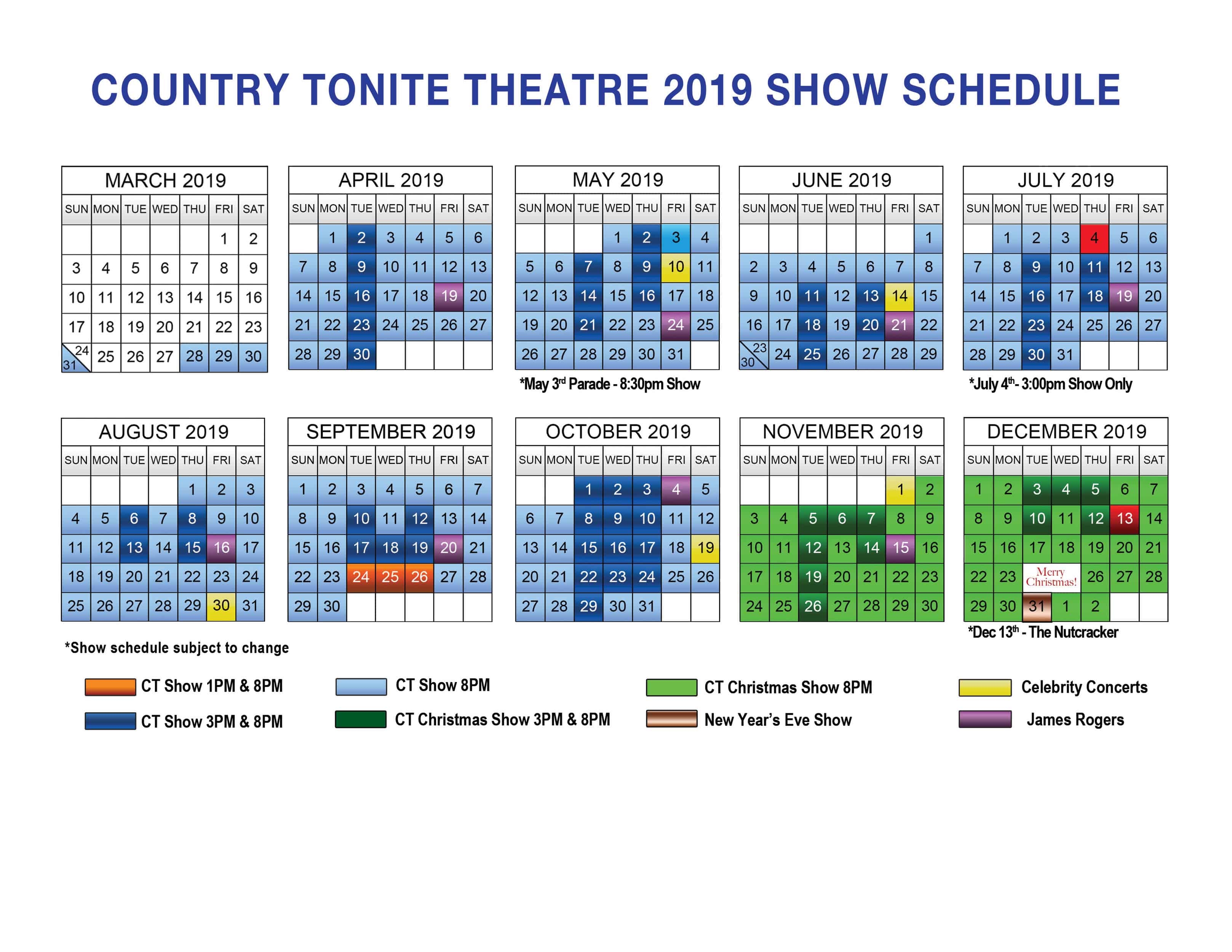 Pigeon Show Schedule at Country Tonite