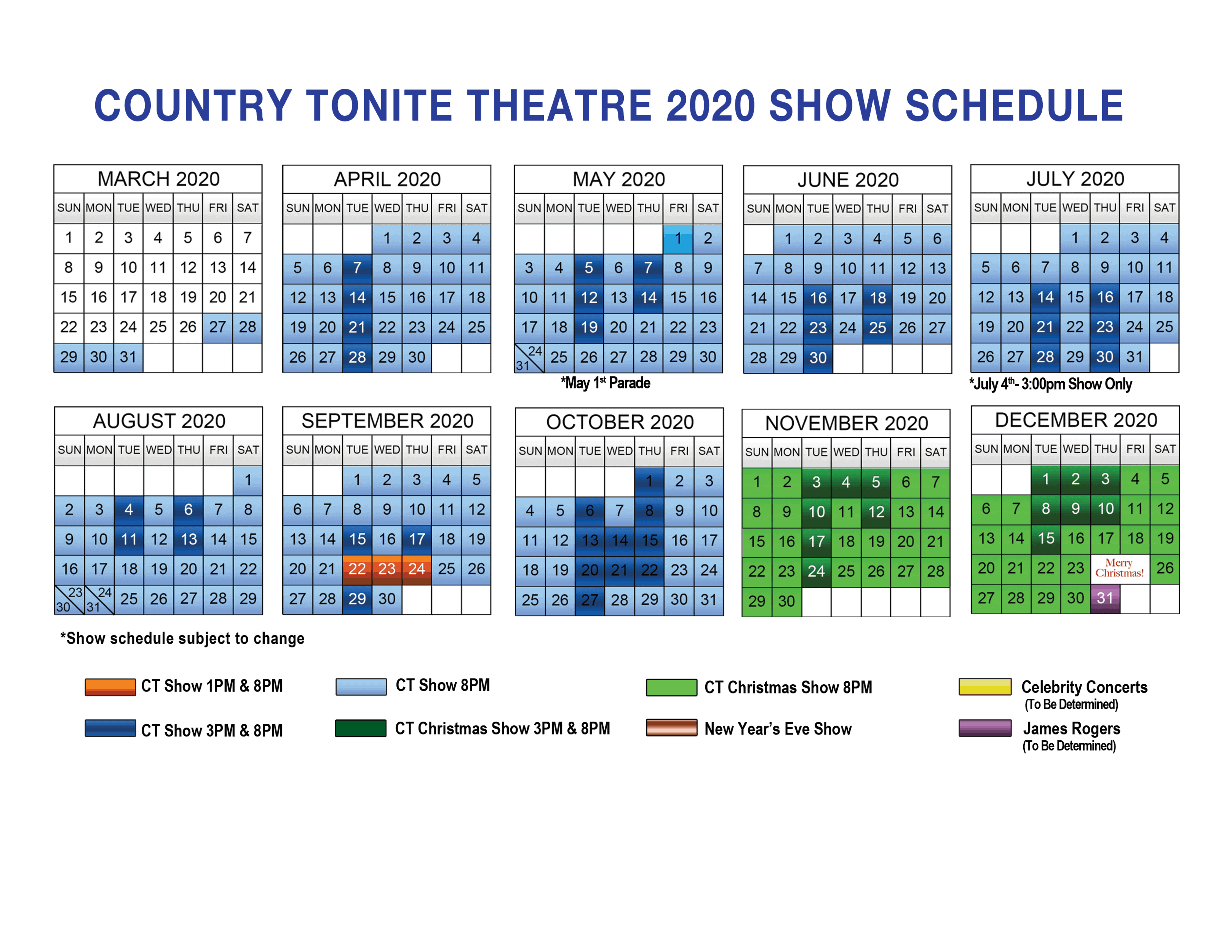 Pigeon Show Schedule at Country Tonite